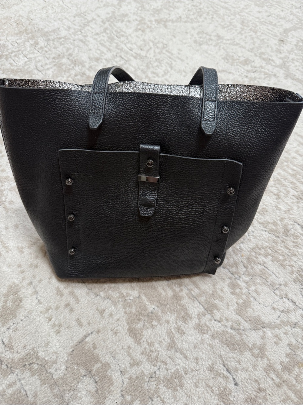 Botkier Black Pebbled Leather Tote with Front Pocket